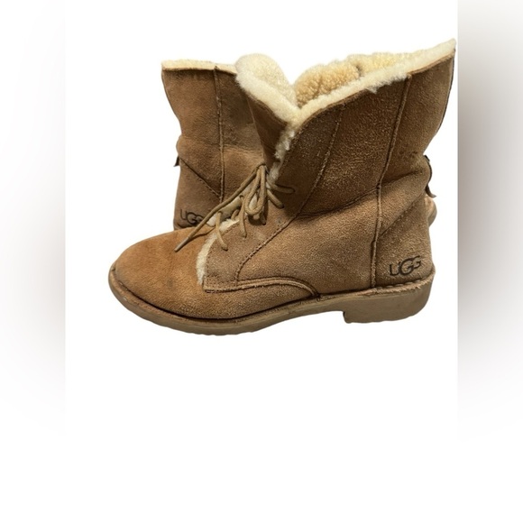 UGG Boots Womens 7 Quincy Shearling Brown Lace Up Ankle Top Round Toe Read Desc. - Picture 1 of 12